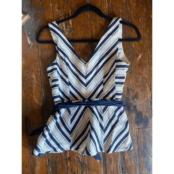 Anthropologie Maeve Mitered Striped Sweetheart Tank Top Bow Navy Size 4, MP $118 - Picture 8 of 10